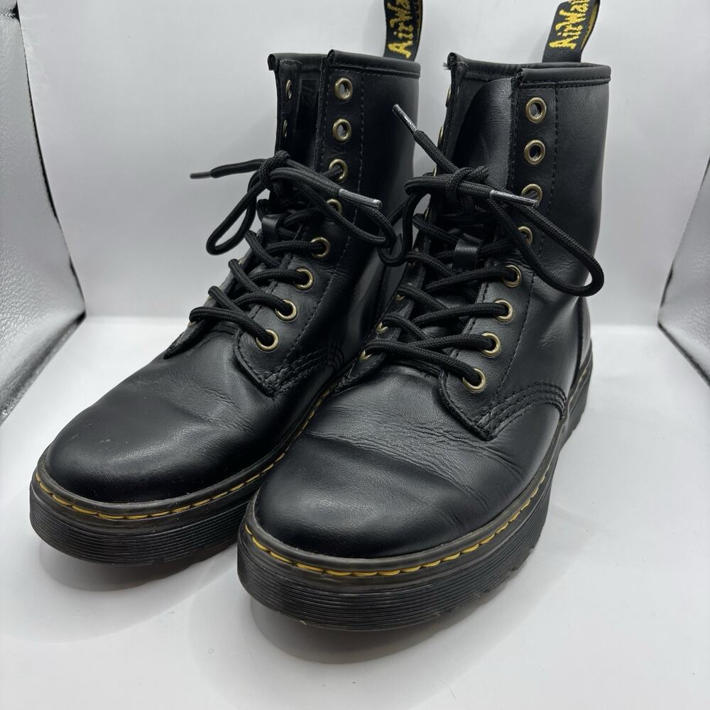 Dr. Martens Zavala Black Leather Combat Boots Womens US 6 AW004 UK 4 EU 37
